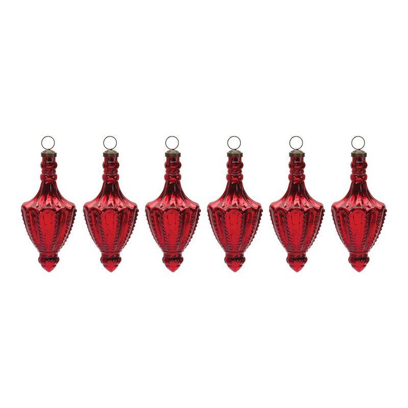 Red Mercury Glass Finial Drop Ornaments Set of 4