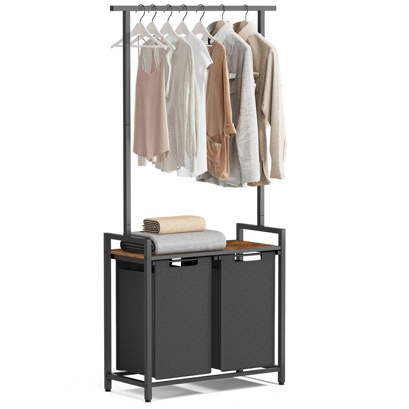 VASAGLE Clothes Rack with Laundry Hamper Removable Laundry Basket with Shelf Rustic Brown and Black