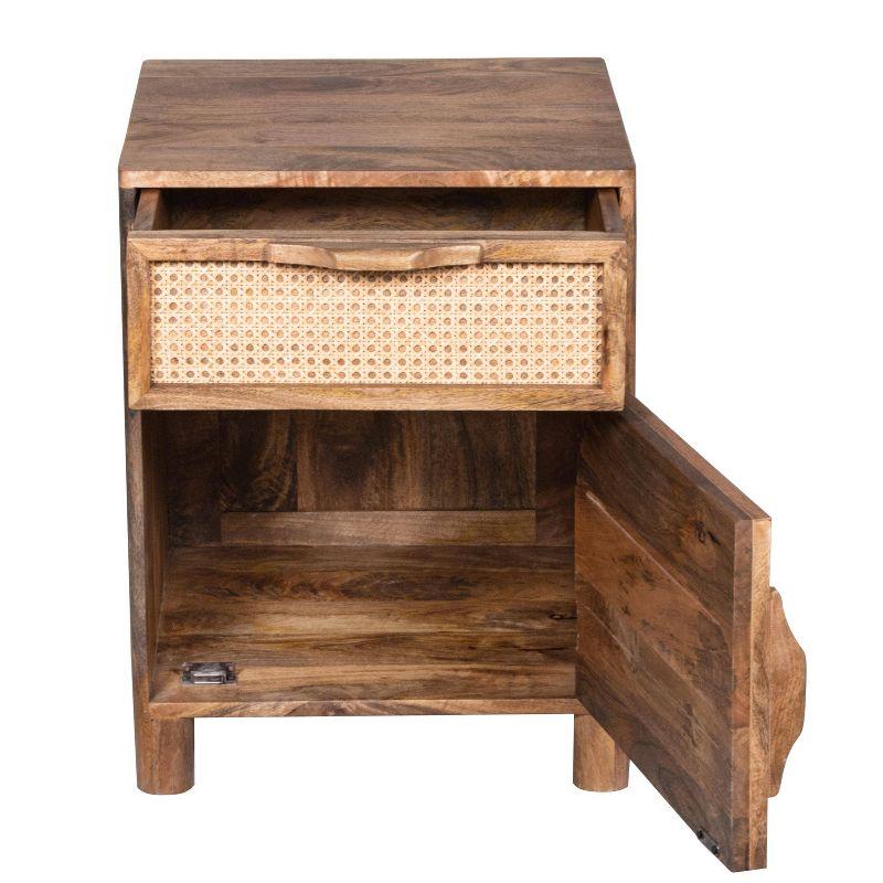 The Urban Port 23" Nightstand Woven Rattan Cabinet Door and Drawer Handcrafted Natural Brown Mango Wood Brown