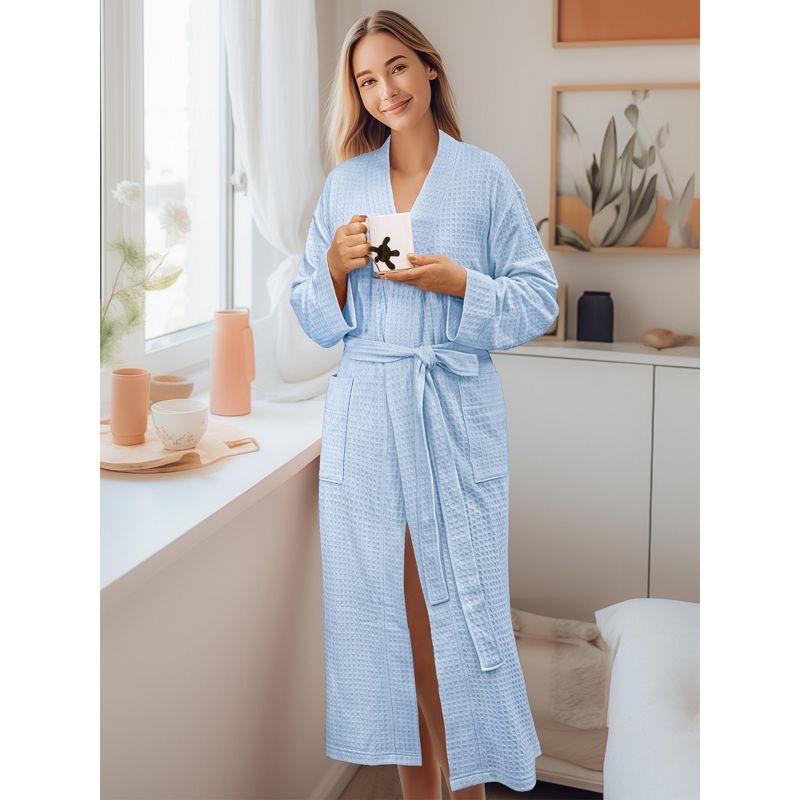 PAVILIA Women Waffle Knit  Robe, Soft Cozy Breathable Lightweight Long Bathrobe with Pockets for Shower Spa House