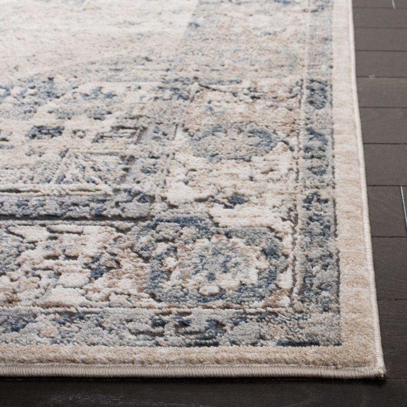 Ivory and Blue Synthetic Medallion Square Area Rug