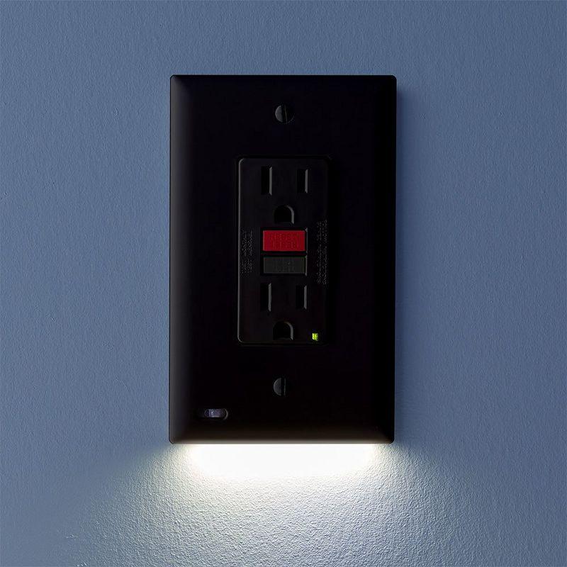 Black GFCI Outlet Cover Plate with LED Night Light