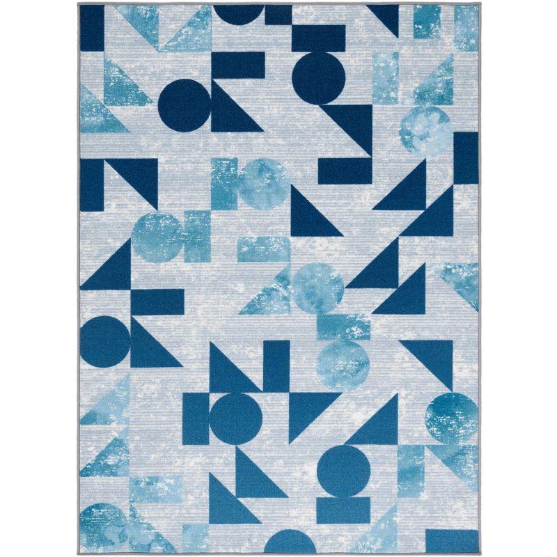 Blue Geometric Shapes Kids Playhouse Rug 5'5" x 7'7"