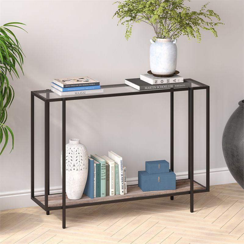 Black Bronze Accent Table with Gray Oak Shelf - Henn&Hart