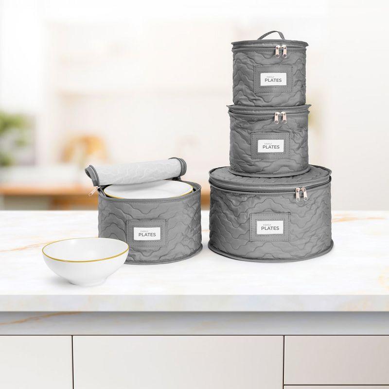 Sorbus 4 Piece Quilted China Dinnerware Storage Cases - for Dinnerware, Plate Organizer (Gray)