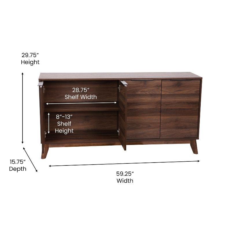 Flash Furniture Hatfield Mid-Century Modern 4 Door Storage Buffet Sideboard, 4 Soft Close Doors, Adjustable Shelves, TV Stand for up to 64" TV's