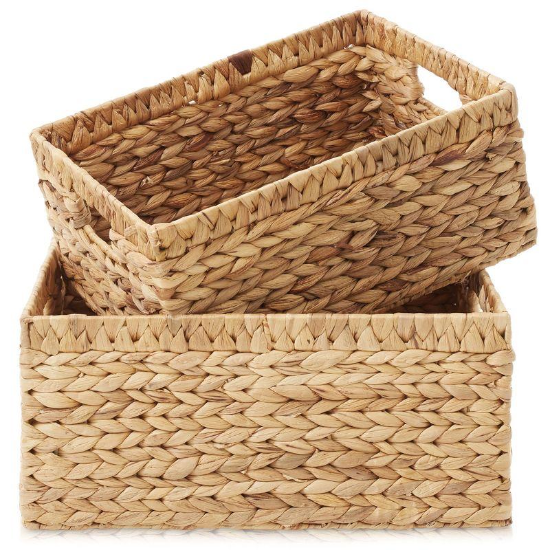 Casafield Water Hyacinth Storage Basket Set with Handles - Woven Organizers for Bathroom, Laundry, Pantry, Office, Shelves