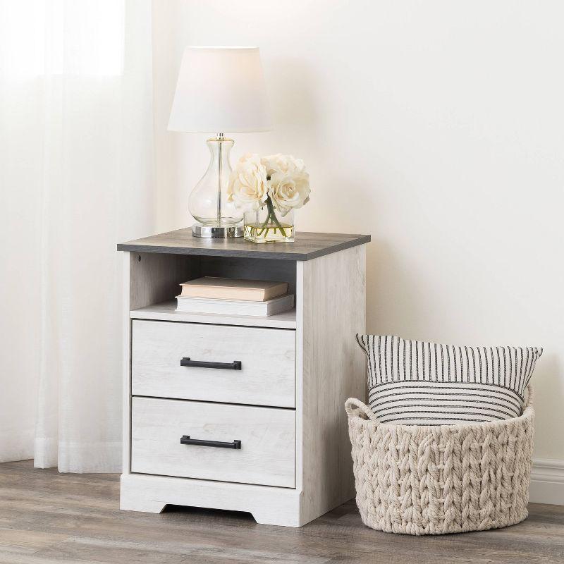 Prepac Rustic Ridge Farmhouse Nightstand with 2 Drawers and Open Cubby Washed White