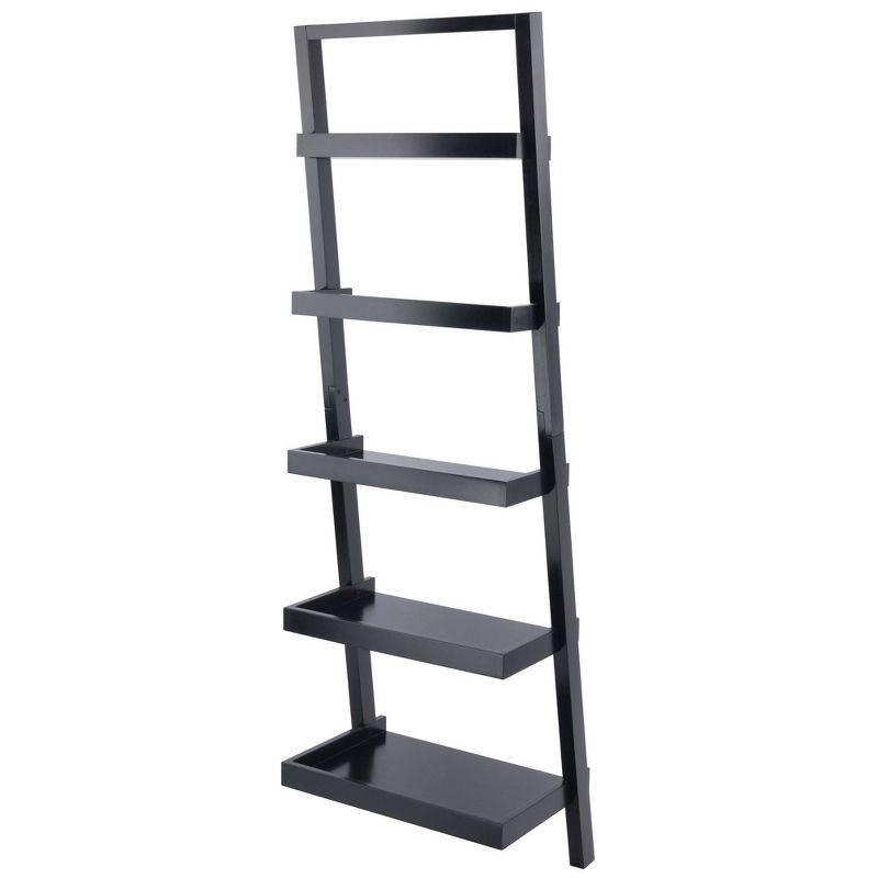 Industrial Black Wood 5-Tier Leaning Ladder Shelf