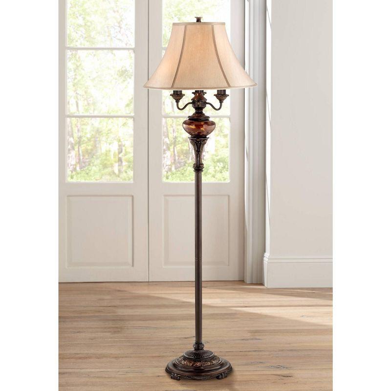 Lush Bronze Tortoise Glass 4-Light Floor Lamp with Bell Shade