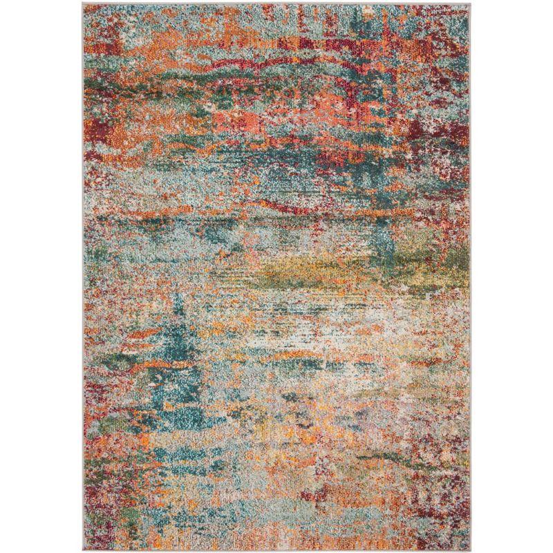 Vibrant Teal & Orange Hand-Knotted 4' x 5'7" Synthetic Area Rug