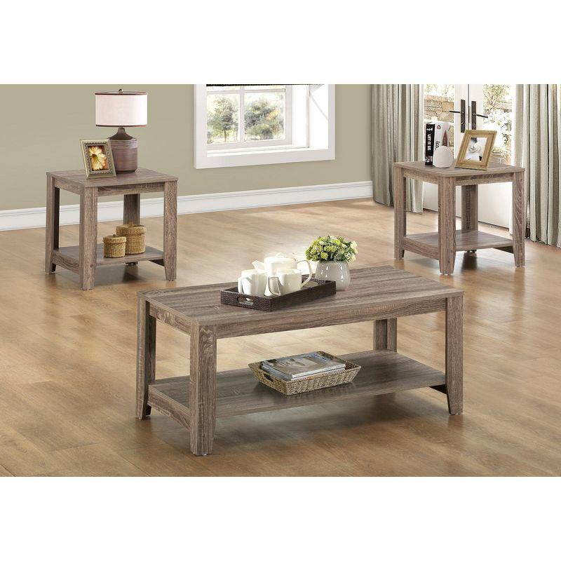 Dark Taupe 3-Piece Coffee and End Table Set with Shelves