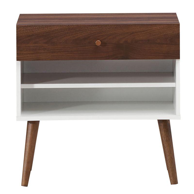 Costway 2PCS Nightstand End Side Table Drawer Storage Shelf Mid-Century Rubber Wood Leg