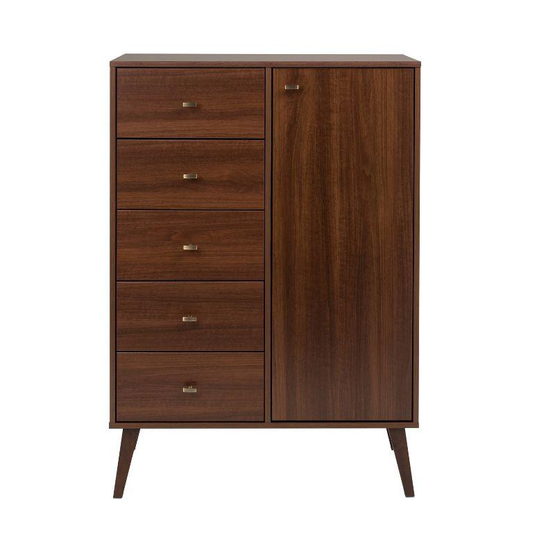 Milo Mid-Century Modern 5 Drawer Chest with Door - Prepac