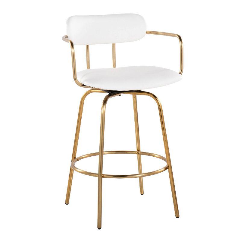 White Faux Leather and Gold Metal Swivel Counter Stool Set