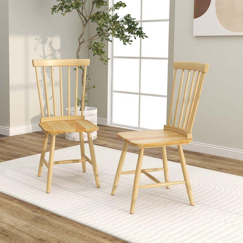 Costway Windsor Dining Chairs Set of 2 Armless Spindle Back Solid Rubber Wood Black/Natural