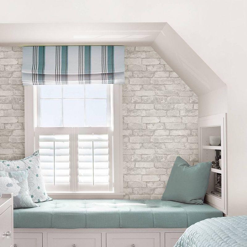 NuWallpaper Brick Peel & Stick Wallpaper White/Gray: Modern Brick Design, Self-Adhesive, Washable, 30.75 Sq Ft Coverage