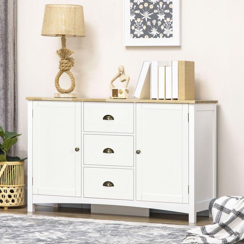 White Rubberwood Top Buffet Cabinet with Drawers and Shelves