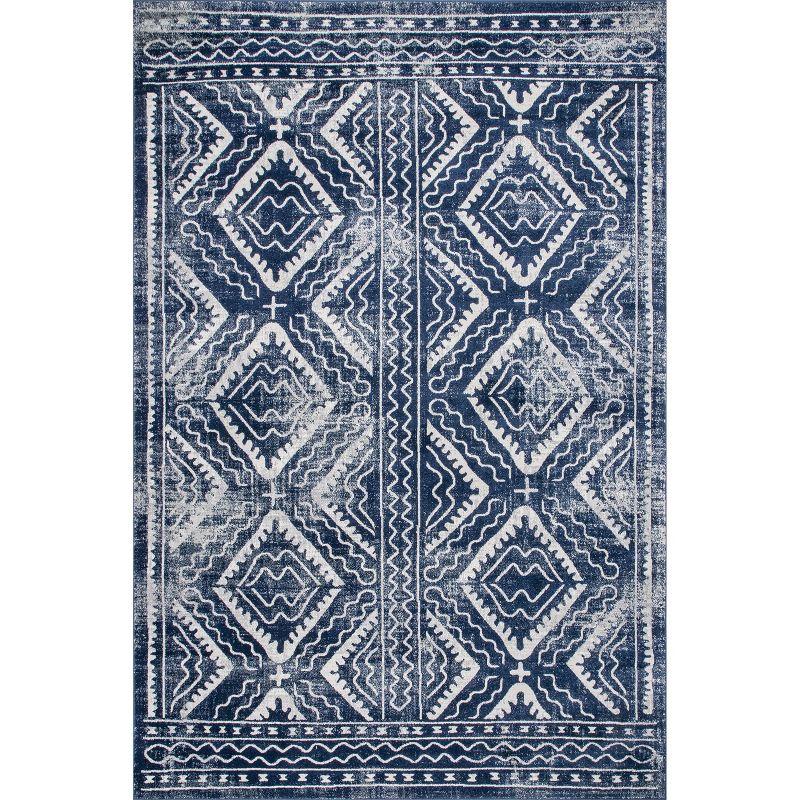 Moroccan Inspired Blue Trellis Synthetic Area Rug 52"x24"