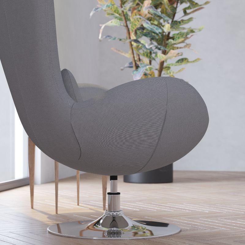 Merrick Lane High-Back Egg Style Lounge Chair in Light Gray Fabric Upholstery With 360° Swivel Chrome Base