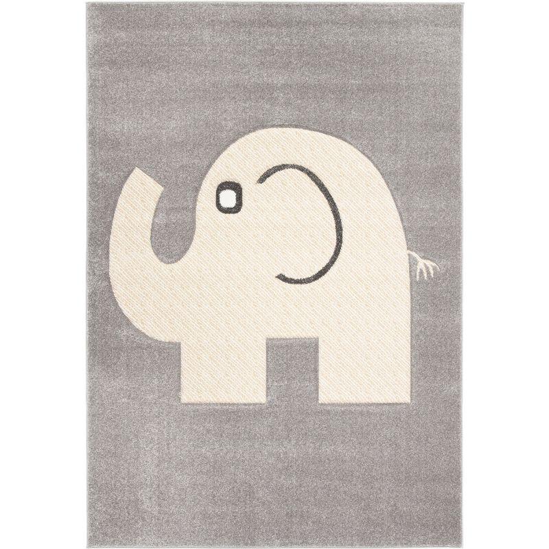 Gray Elephant Kids Round Synthetic Area Rug