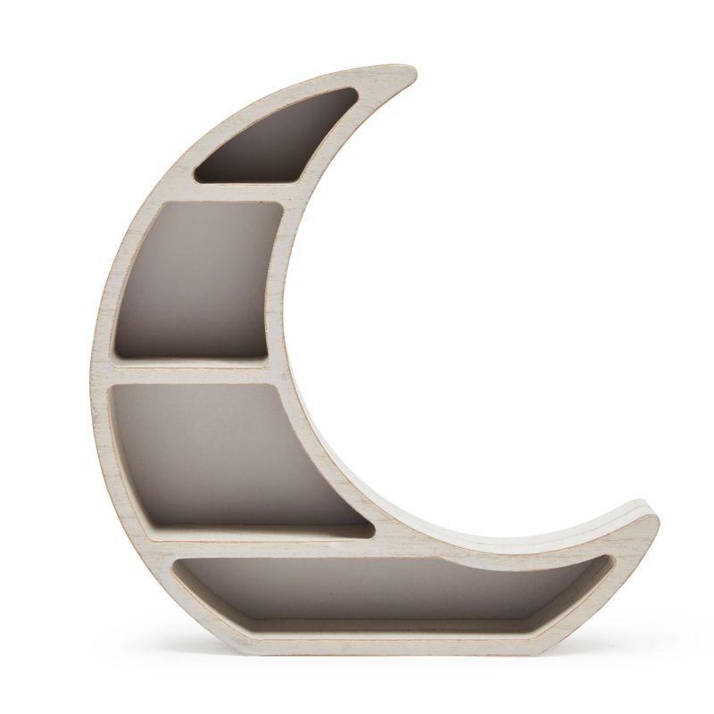 Farmlyn Creek Wooden Shelf Display for Rustic Home Decor, Crescent Moon (10 x 10.2 x 2 in)