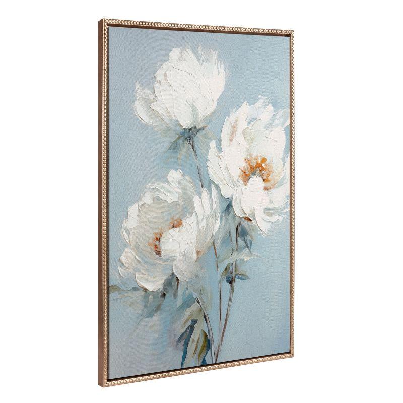 Kate & Laurel All Things Decor 31.5"x41.5" Sylvie Beaded White Peonies on Ocean Blue Framed Canvas by The Creative Bunch Studio Gold