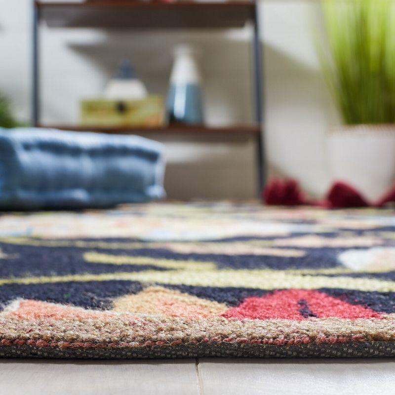 Handmade Black Floral Easy-Care Rectangular Area Rug