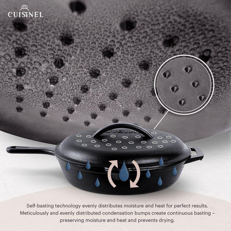 Cuisinel Cast Iron Skillet with Lid - 12"-inch Pre-Seasoned Covered Frying Pan Set + Silicone Handle & Lid Holders + Scraper/Cleaner