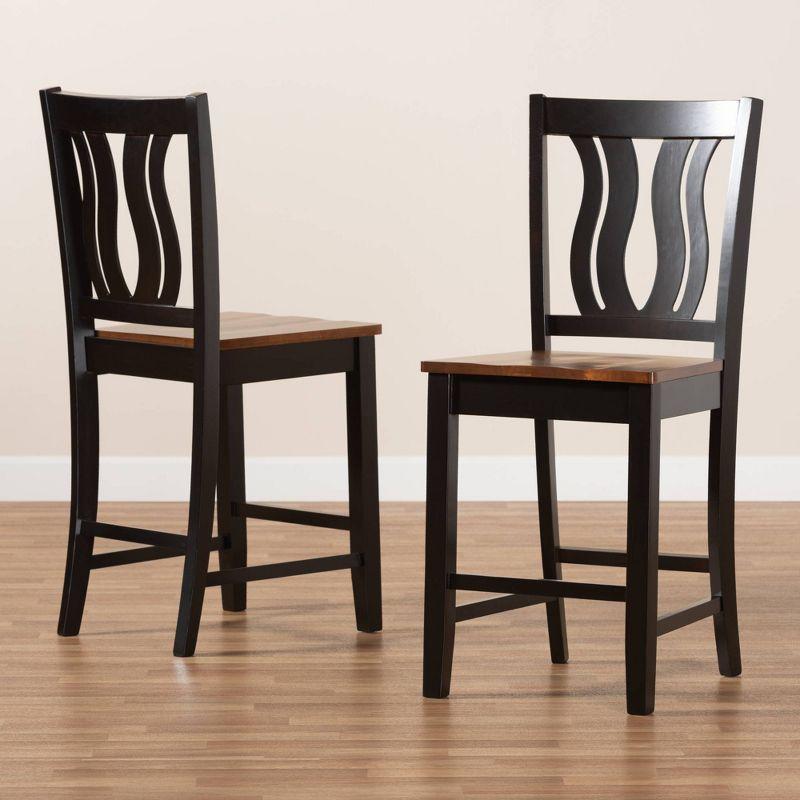 2pc Fenton Two-Toned Wood Counter Height Barstools Set Brown - Baxton Studio: Oval Backrest, Polyester Upholstery