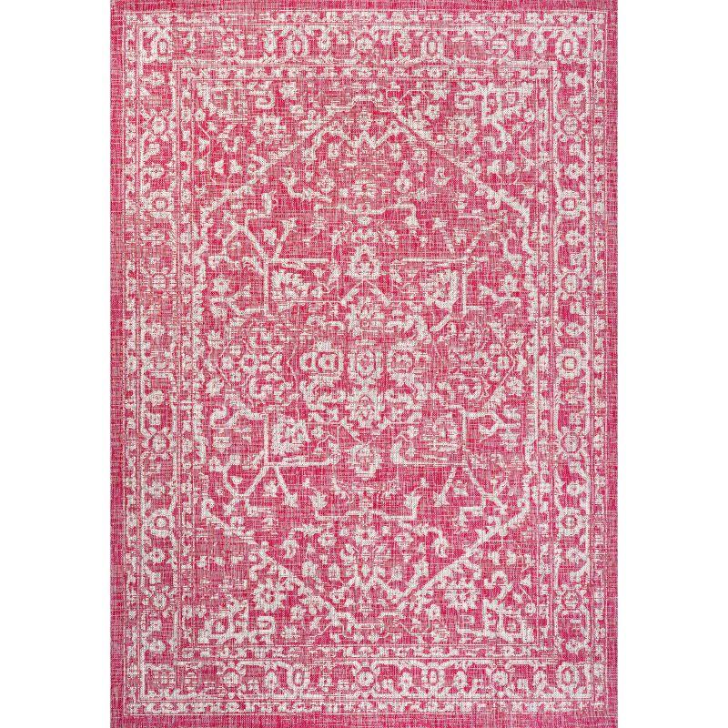 9' x 12' Malta Bohemian Medallion Textured Weave Indoor/Outdoor Area Rug, Fuchsia/Light Gray - JONATHAN Y