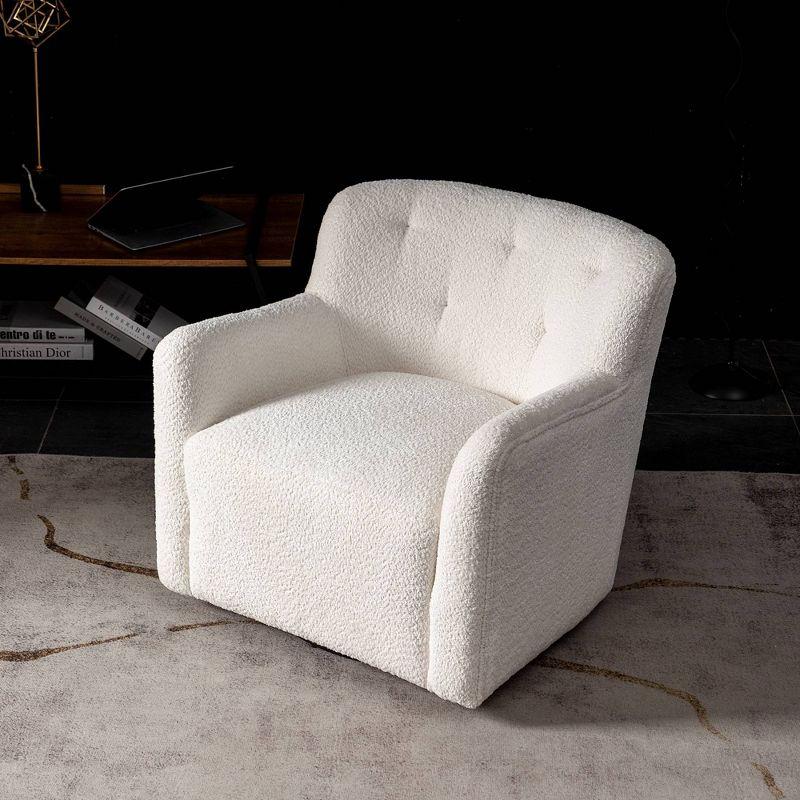32" Wide Upholstered Swivel Armchair Cream - Kinwell: Rotating Base, No Assembly Required