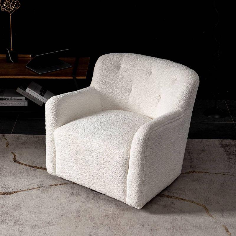 Cream Barrel Swivel Accent Chair with Wood Frame