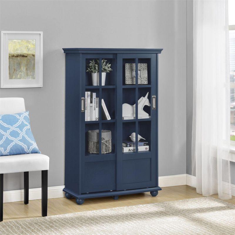Ameriwood Home Aaron Lane Bookcase with Sliding Glass Doors, Blue