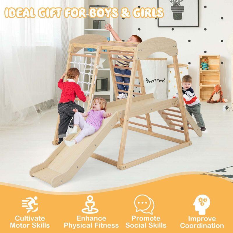 Costway 6-in-1 Indoor Jungle Gym Wooden Playground Climber Playset for Kids 1+ Years Multicolor/Natural