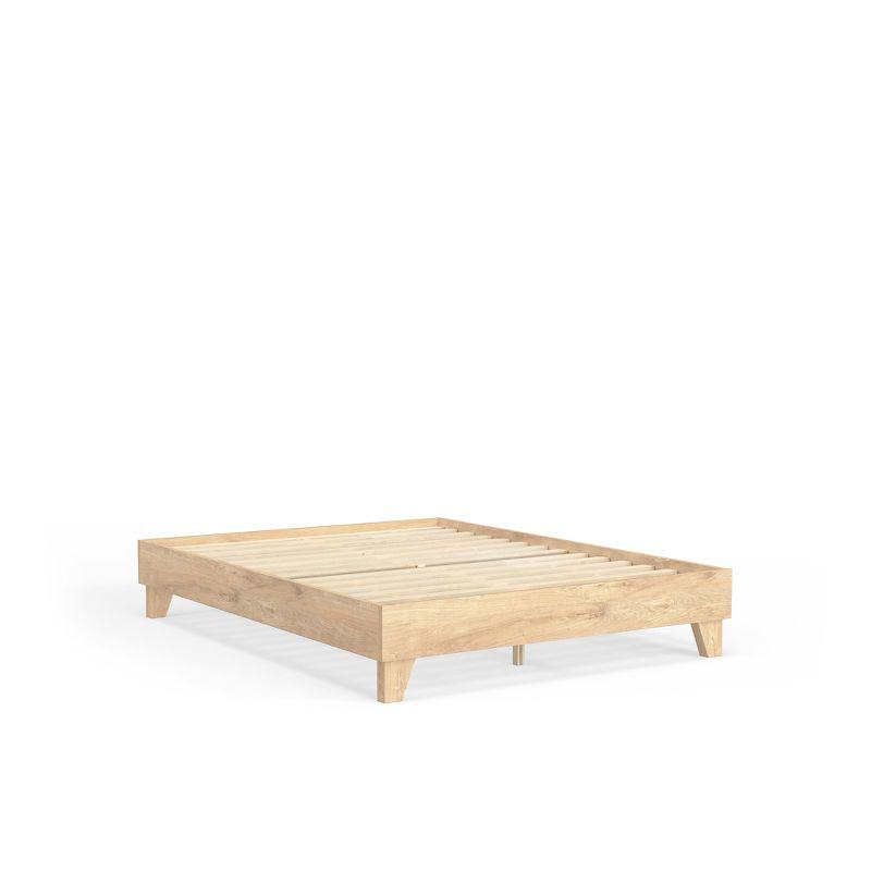 Natural Pine Queen Platform Bed Frame with Slats