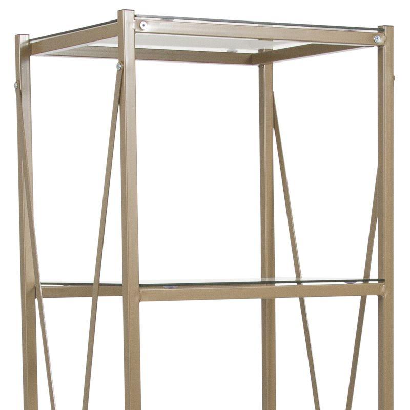 Merrick Lane 64" Modern Bookshelf Glass 4-Shelf Bookcase with Powder Coated Matte Gold Cross Braced Frame