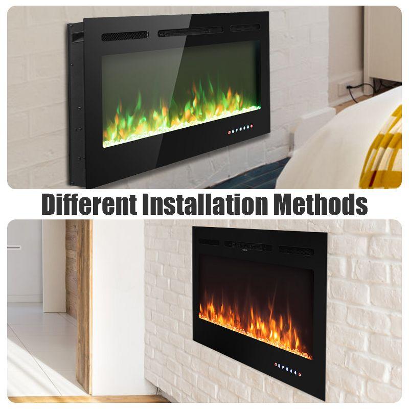 Tangkula 36"/40"/50" Recessed Electric Fireplace Wall Mounted Heater w/Remote Control 750W/1500W mode Adjustable Flame