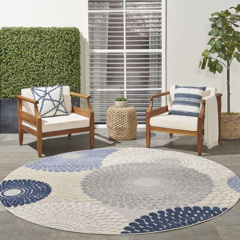 Nourison Aloha 7'10" Round Blue Grey Geometric Synthetic Rug