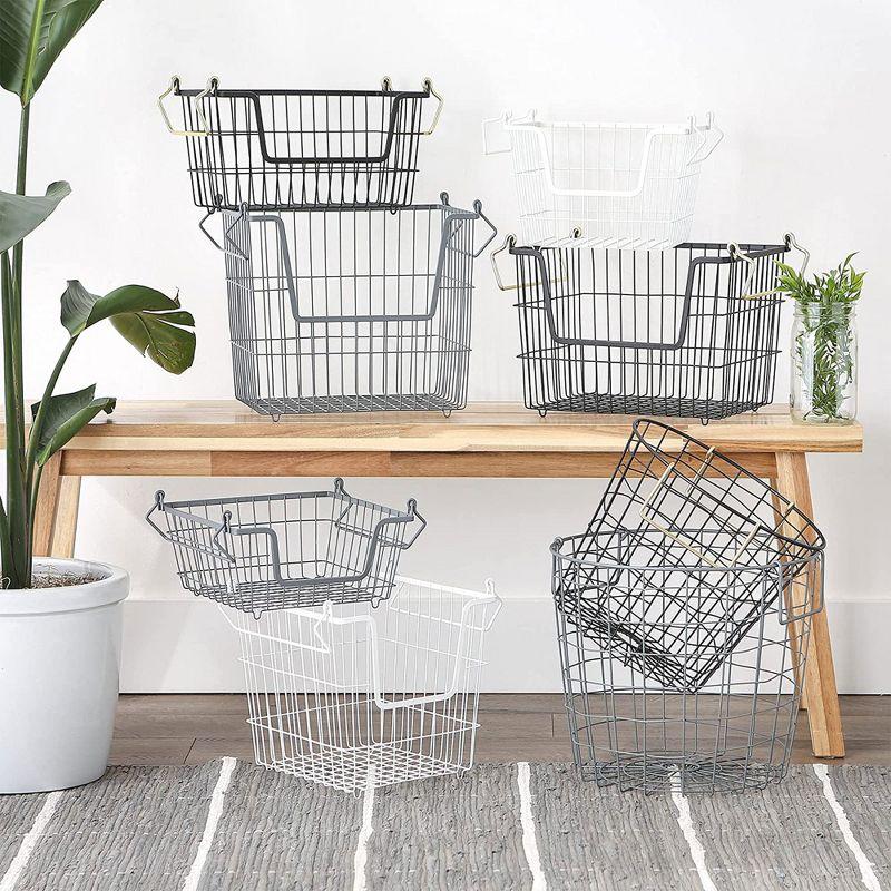 DII Design Imports Metal Wire Mesh Stackable Utility Storage Bin with Swinging Handles for Kitchens, Offices, and Living Rooms, Large, Cool Gray