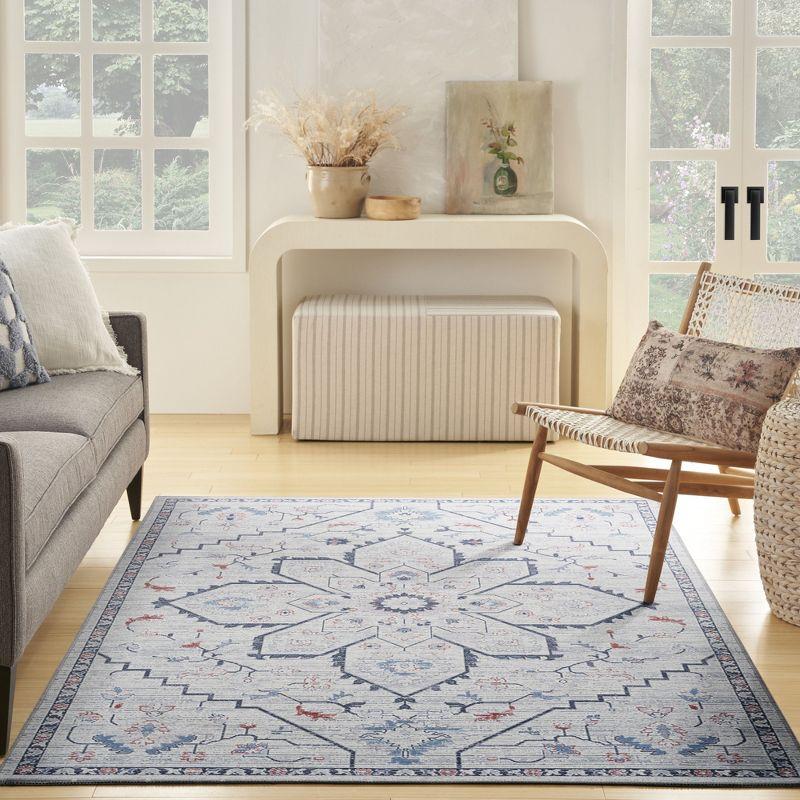 Bungalow Rose Oriental Machine Washable Area Rug in Gray