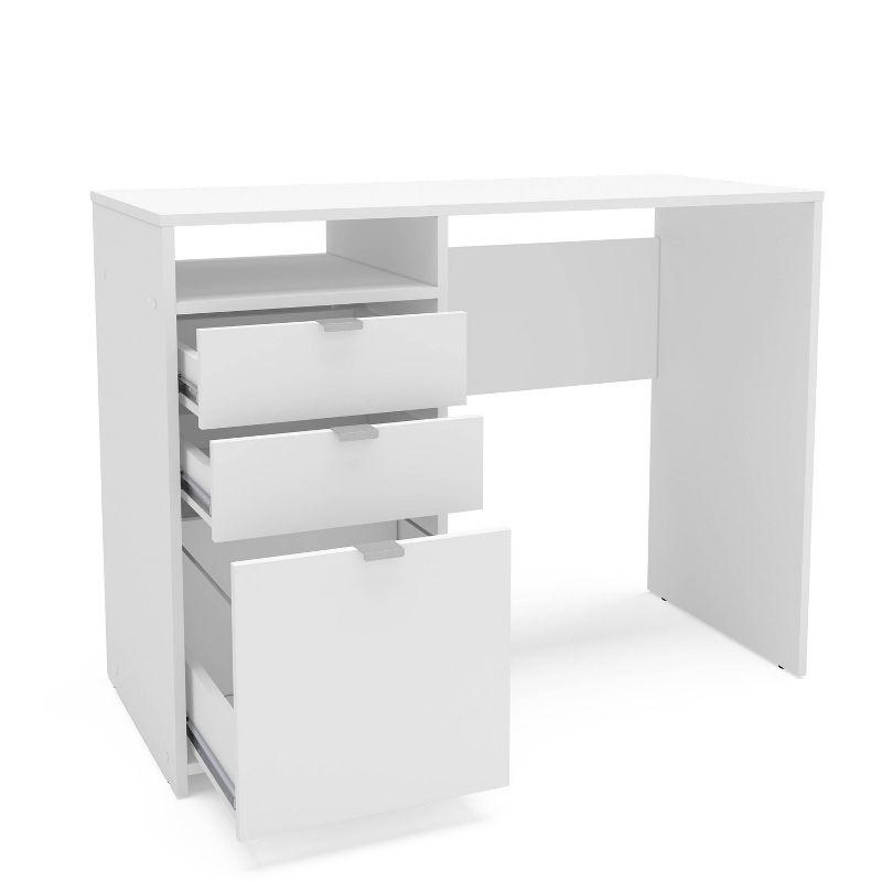 Cambridge 3 Drawer Writing Desk with Shelf White - Polifurniture: Compact Home Office, Modern Style, File Storage