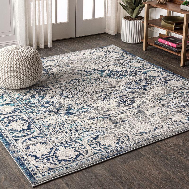 Navy and Light Grey Persian-Style Synthetic Area Rug