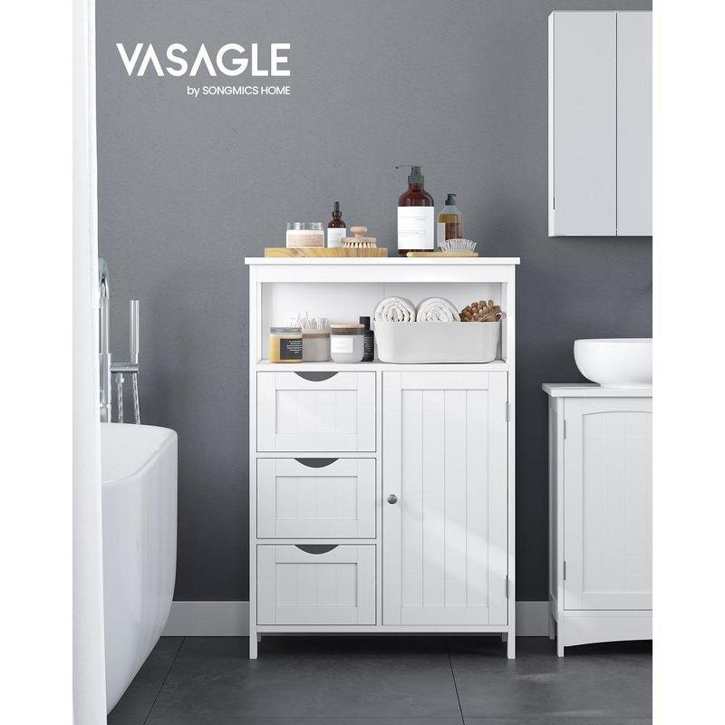 VASAGLE Bathroom Floor Storage Cabinet, Bathroom Storage Unit with 3 Drawers, Bathroom Cabinet Freestanding, Adjustable Shelf ,White