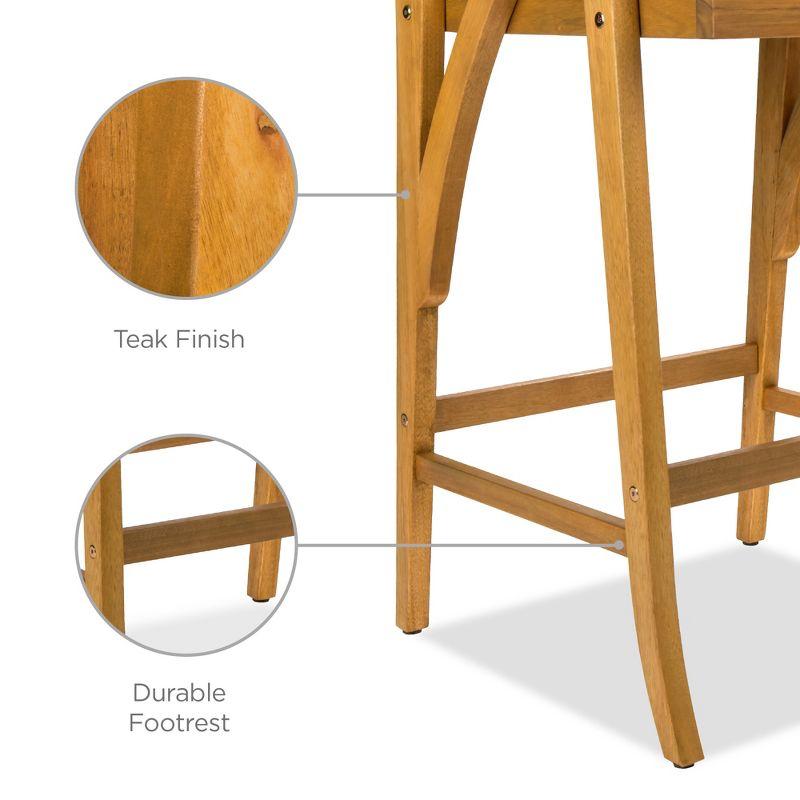 Teak Finish Acacia Wood Outdoor Bar Stools with Weather-Resistant Cushions