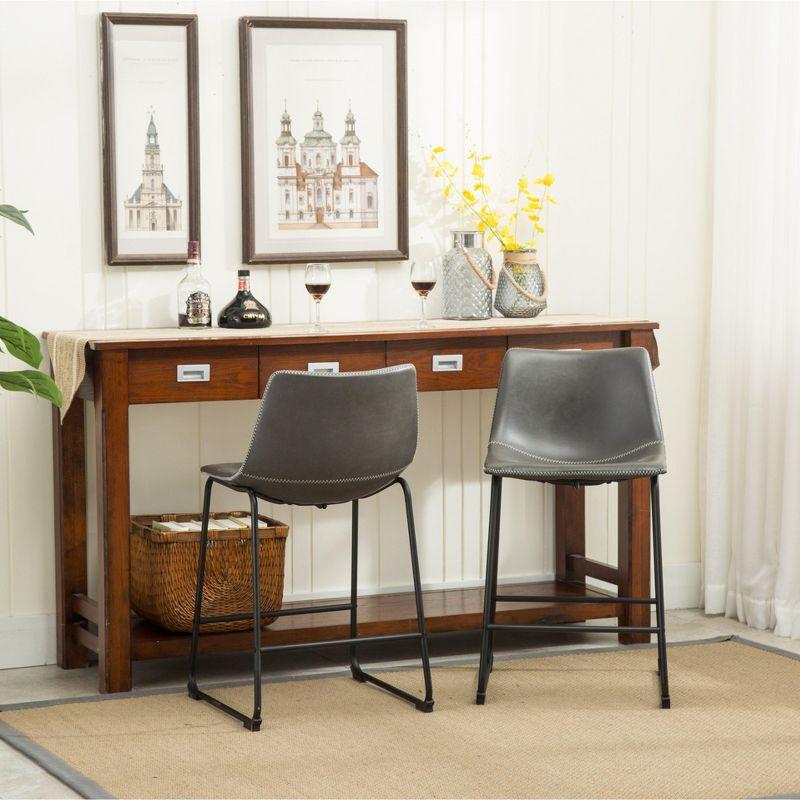 Roundhill Furniture Lotusville Vintage PU Leather Counter Height Stools, Antique Gray, Set of 2