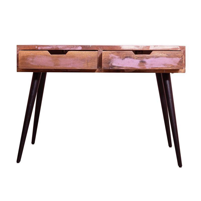 43" 2 Drawer Reclaimed Wood Console Table with Angled Legs and Pastel Accent Brown/Black - The Urban Port: Handcrafted, Cut Out Handles
