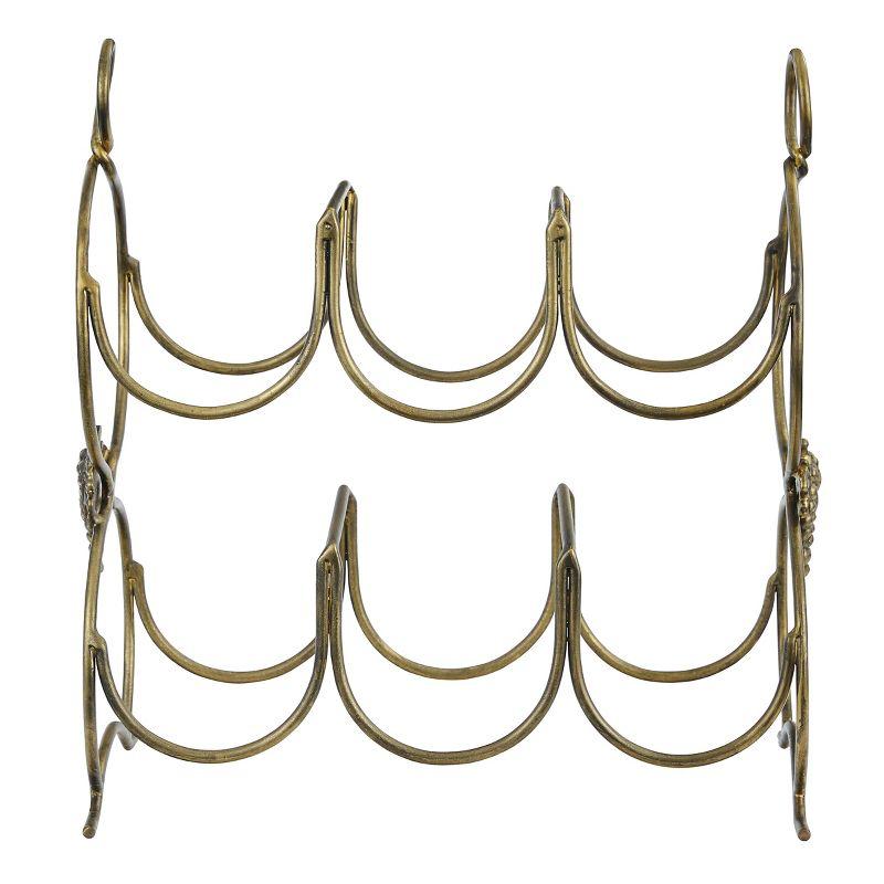 Gold Metal Two-Tier Wine Bottle Rack with Grapevine Accents