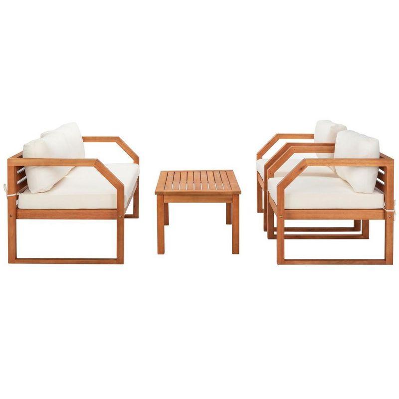 Natural Eucalyptus Wood 4-Piece Outdoor Living Set with Beige Cushions