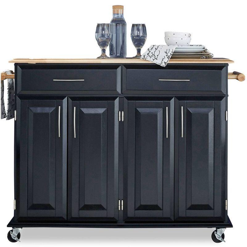 Dolly Madison Kitchen Island Cart Wood/Black/Natural - Home Styles: Mid-Century Modern, Lockable Casters, Storage, 2 Shelves, 4 Doors